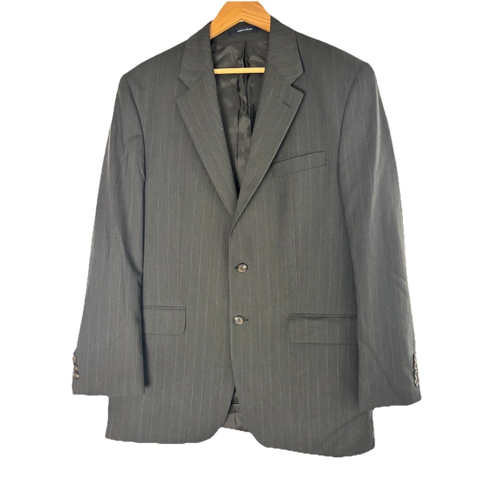 Chaps Ralph Lauren Mens 42L Blazer Sport Coat Charcoal Pinstripe Wool/Cashmere
